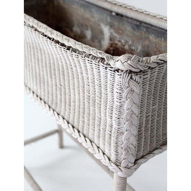 Antique White Wicker Plant Stand With Removable Metal Liner For Sale - Image 11 of 18