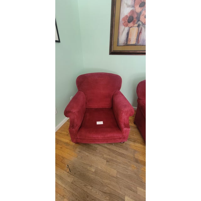 Wood Late 20th Century Pair of Brunschwig and Fils Saratoga Collection Club Chairs and Matching Ottoman For Sale - Image 7 of 11
