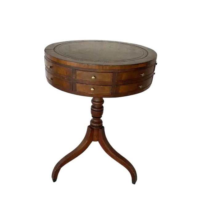 Regency Leather Top Mahogany Drum Table For Sale - Image 9 of 9