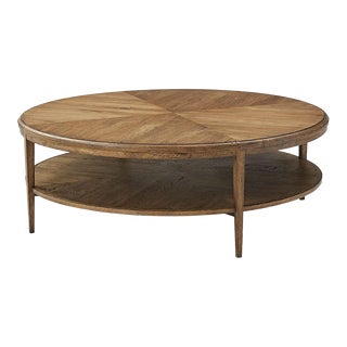 Modern Parquetry Round Coffee Table, Light Oak For Sale