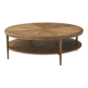 Modern Parquetry Round Coffee Table, Light Oak