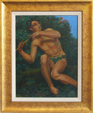 Joseph-Marius Avy, The Young Shepherd with Pan Pipe, 1920s, Oil on Panel, Framed