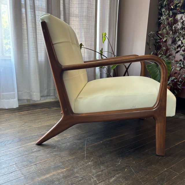 Wood Mid-Century Modern Wood-Framed Armchair in White For Sale - Image 7 of 7