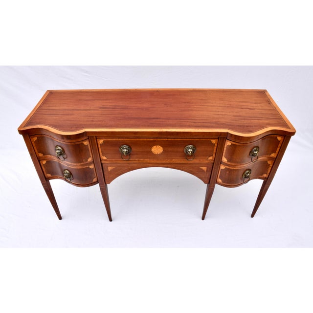 Fabulous early 20th century English style Sheraton or Hepplewhite Style Mahogany Serpentine Sideboard with superb figured...