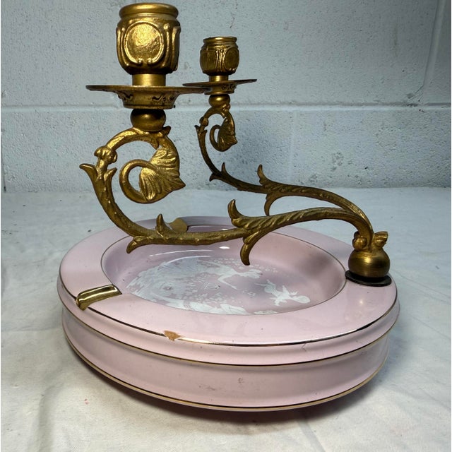 Vintage Pate Sur Pate Italian Pink Porcelain Gilt Bronze Ashtray Candle Holder For Sale - Image 9 of 9