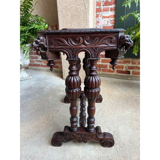 Brown Antique French Console Side Table Renaissance Petite Gothic Carved Oak C1880 For Sale - Image 8 of 12