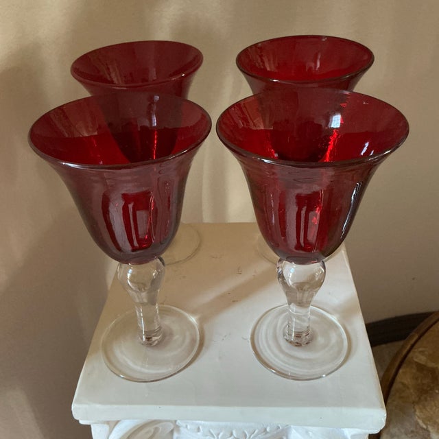 Glass Vintage Ruby Red Glass Goblets - Set of Six For Sale - Image 7 of 9