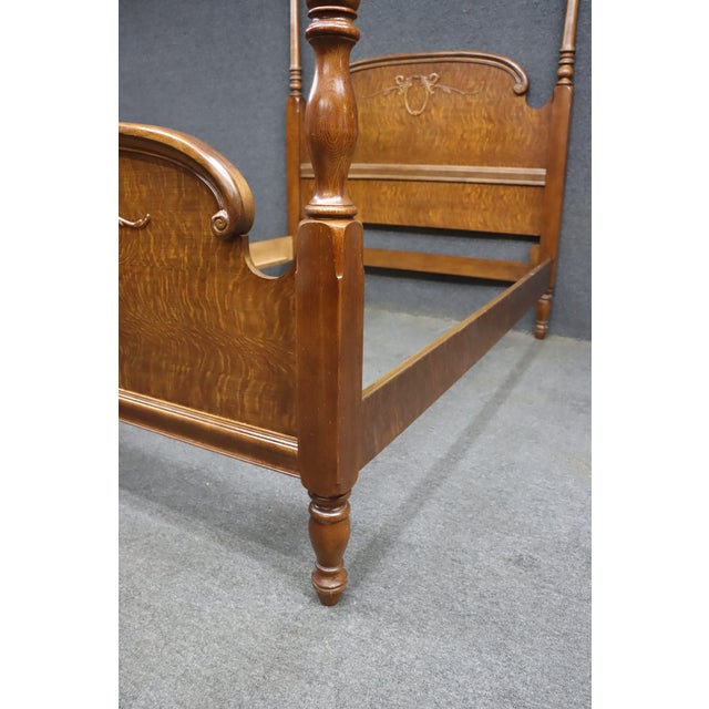 Late 20th Century Pulaski Furniture Quarter-Sawn Oak Poster Bed Queen/Double For Sale - Image 5 of 12