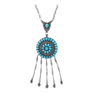 Vintage Zuni Mary & Lee Weebothee Morenci Turquoise Fringe Necklace Movable