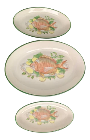 Vintage Coastal Nautical Italian Made Three-Piece Oval Fish Design Oval Server Set
