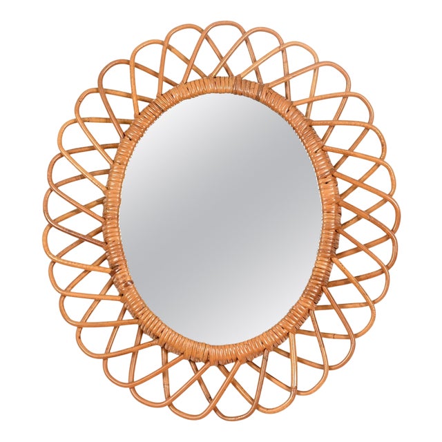 Oval Mirror in Bamboo, Rattan and Wicker attributed to Franco Albini, Italy, 1970s For Sale