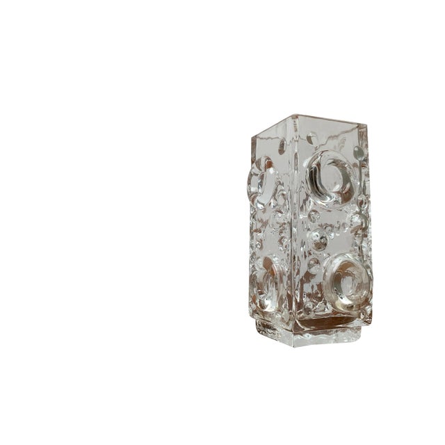 Mid-Century Swedish Brutalist Bubble Glass Block Vase by Josef Schott for Smalandshyttan, 1960s For Sale