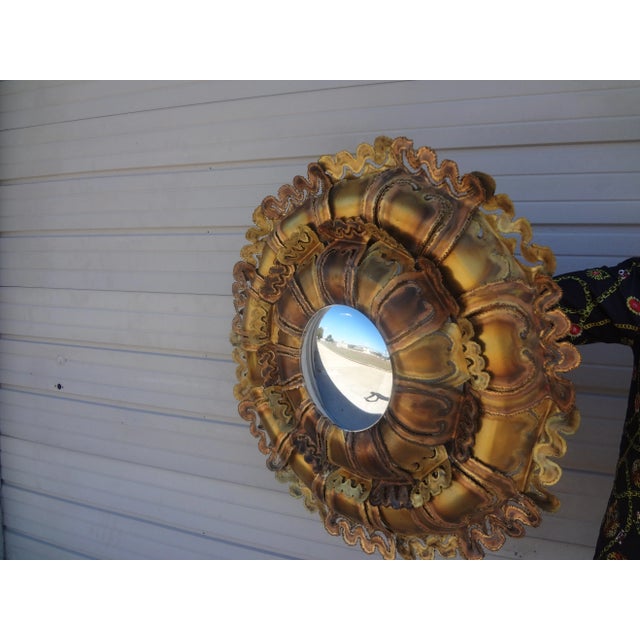 Mid Century Brutalist Torch Cut Mixed Metal Convex Mirror Chairish