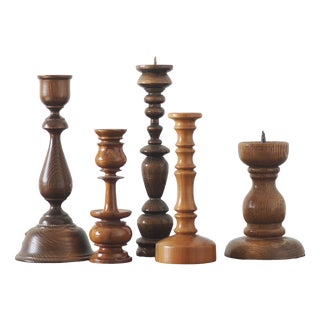 Scandinavian Wooden Candleholders, Set of 5 For Sale