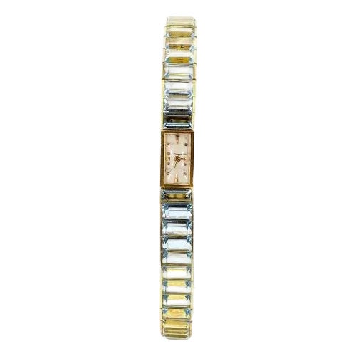 Vintage Blancpain Rayville Gold Ladies Watch on Aquamarine Bracelet For Sale