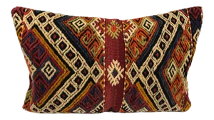 Authentic Turkish Anatolian Vintage Handmade Wool Kilim Lumbar Pillow