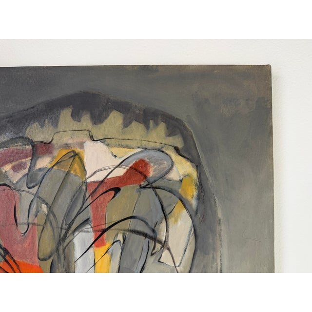 Wood 1970s C. Jackson Expressionist Abstract Oil on Canvas Painting – Signed, Unframed For Sale - Image 7 of 12