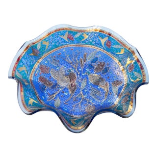Mid 20th Century Colorful & Festive Americana Art-Glass Ruffled Bowl For Sale