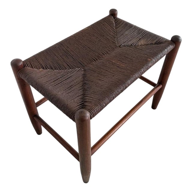 Danish Cord Woven Bench Ottoman Hand-Crafted Midcentury (France) 1960s Weathered For Sale