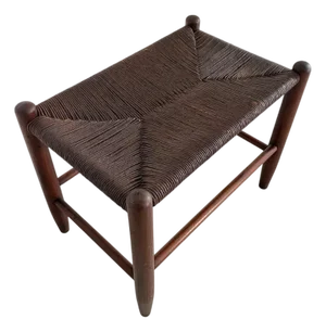 Danish Cord Woven Bench Ottoman Hand-Crafted Midcentury (France) 1960s Weathered