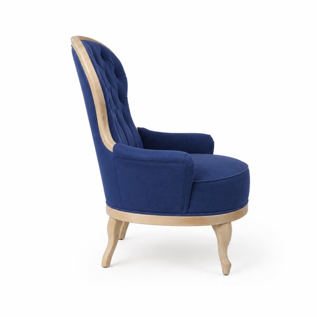 English Antique English Tufted Chair in Ralph Lauren Fabric For Sale - Image 3 of 4