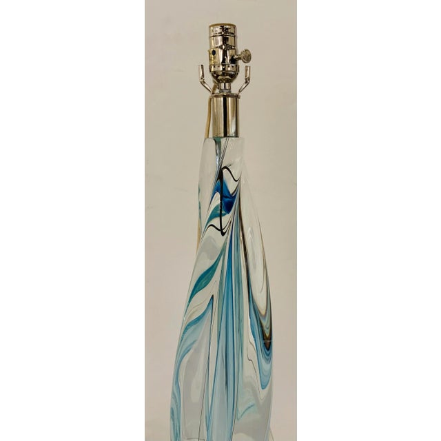 Modern Global Views Modern Large Blue Twisted Art Glass Table Lamp For Sale - Image 3 of 4