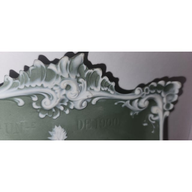 Antique Schafer and Vater Green Jasperware Palais d'Electricite Commemorative Bisque Porcelain Dish For Sale - Image 4 of 14