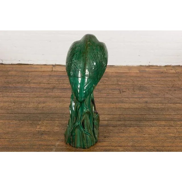 Vintage Lifesize Chinese Green & Blue Glazed Ceramic Heron Bird Sculpture For Sale - Image 10 of 13