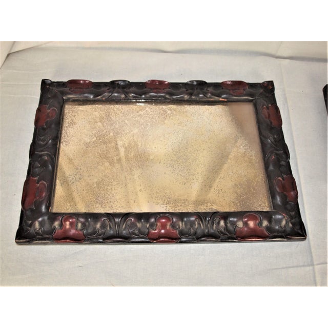 Art Deco 1950s Spanish Art Deco Red & Black Wood Mirrors Bronze Glasses- a Pair For Sale - Image 3 of 10