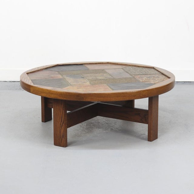 Black Large Brutalist Round Coffee Table with Inlaid Tiles, 1970s For Sale - Image 8 of 10