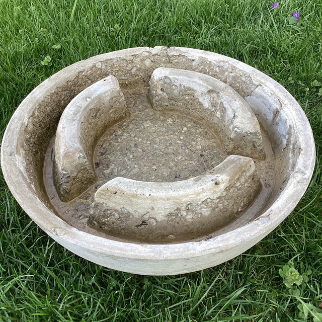 Late 20th Century Vintage Henri Studio Garden Extra Large and Heavy Rolled Rim Concrete Stone Planter W/Stand Numberd For Sale - Image 5 of 12