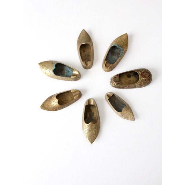 Brass Mid-Century Brass Shoe Ashtrays Floral Engraved Collection of 7 For Sale - Image 8 of 14