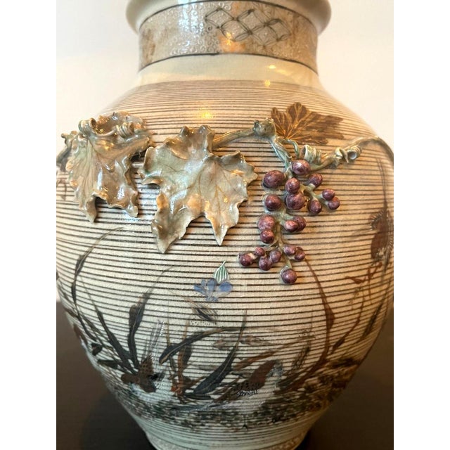 Japanese Porcelain Vase with Relief Surface Makuzu Kozan For Sale - Image 17 of 17