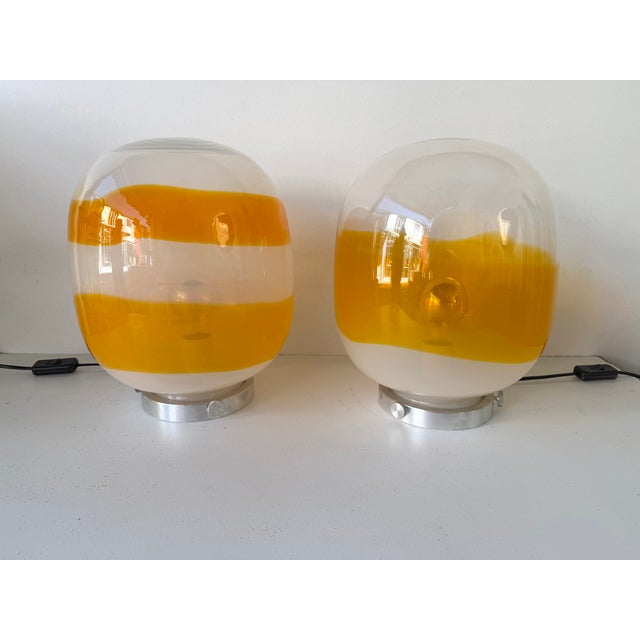 Pair of Murano Glass Orange White Smoke Saturn Lamps. Italy, 1970s For Sale - Image 12 of 13