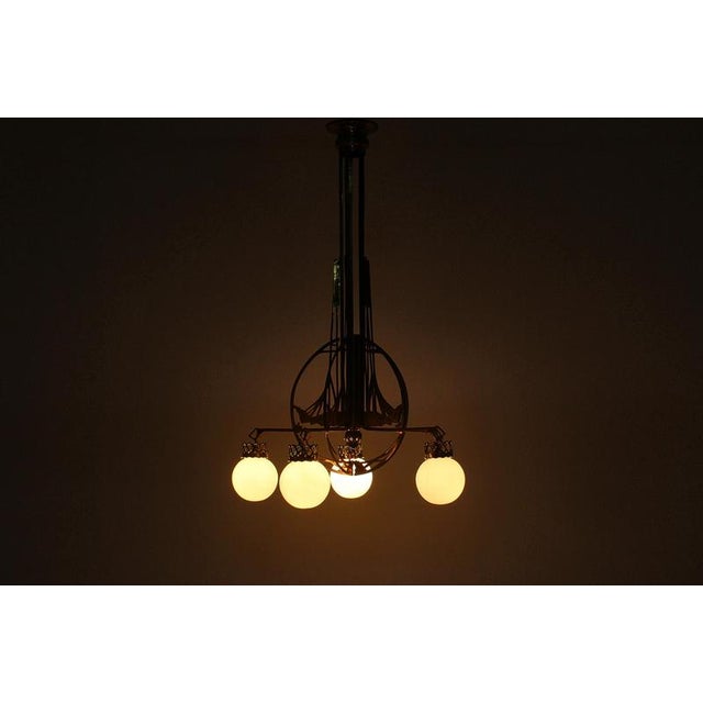 Art Nouveau Liberty Style Brass and Glass Chandelier Late Xix Sec Austria For Sale - Image 12 of 17