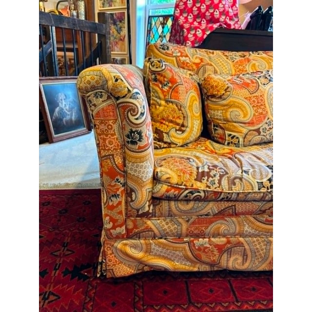 Textile Mid Century Modern Jack Larsen Style Orange Print Loveseat From Stratford Designs For Sale - Image 7 of 8