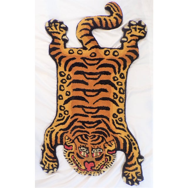 Vintage Tibetan Tiger Hunting Shape Persian Rug For Sale - Image 4 of 7