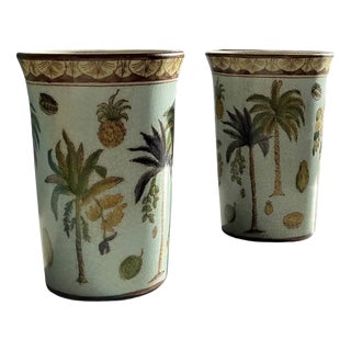 Late 20th Century Porcelain Cups with Palm Tree Motif from Fabienne Jouvin, France, Set of 2 For Sale