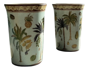 Late 20th Century Porcelain Cups with Palm Tree Motif from Fabienne Jouvin, France, Set of 2