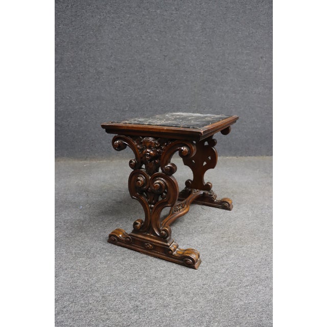 French Baroque Style Carved Walnut Marble Top End Table For Sale - Image 9 of 10