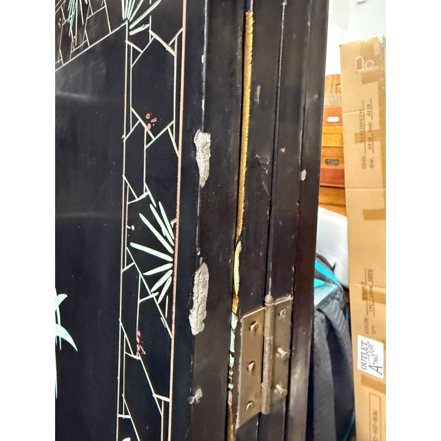 Vintage Oriental Asian Gold Four Panel Screen Room Divider Coromandel W Birds For Sale - Image 11 of 12