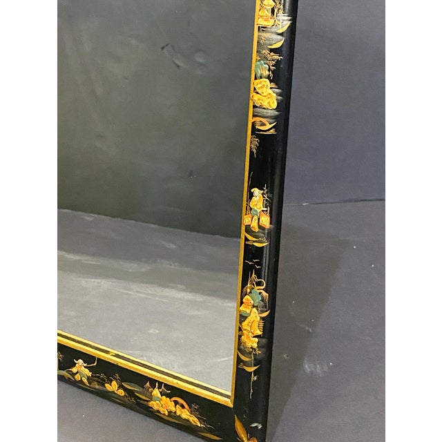 English Vanity Mirrors With Chinoiserie Black Lacquered Frames - Two Available For Sale - Image 13 of 17