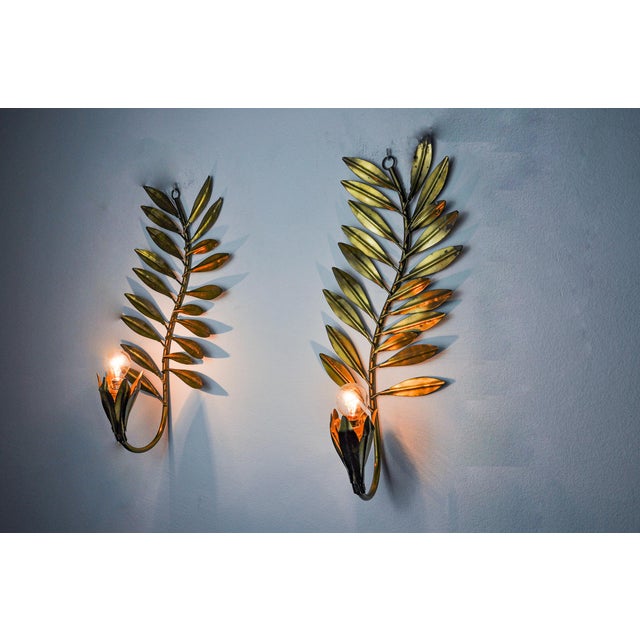 Golden Floral Sconces by Ferro Arte, Spain, 1980s, Set of 2 For Sale - Image 4 of 8