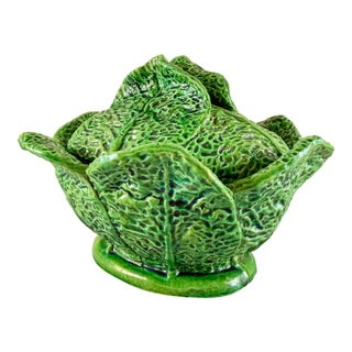 Rustic Portuguese Majolica Cabbage Leaf Tureen, Circa 1930s For Sale