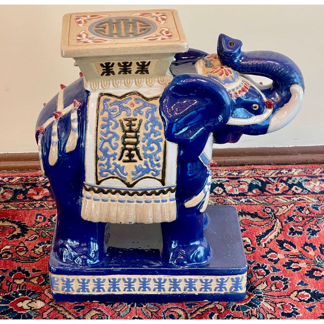 Chinoiserie Vintage Ceramic Elephant Garden Stool/ Table/ Plant Stand For Sale - Image 3 of 12