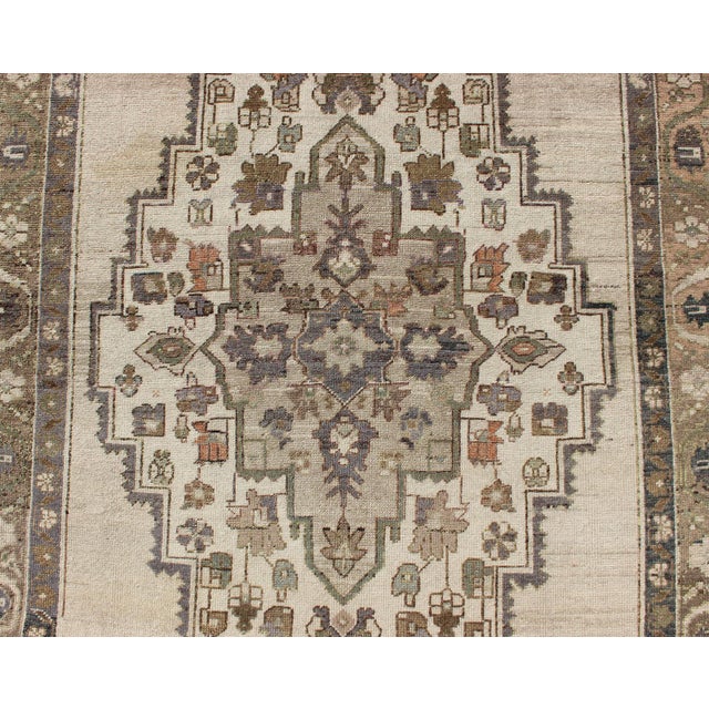Vintage Turkish Oushak Rug With Ivory Field and Deep Lavender and Sage 4'9 X 9'10 For Sale In Atlanta - Image 6 of 11