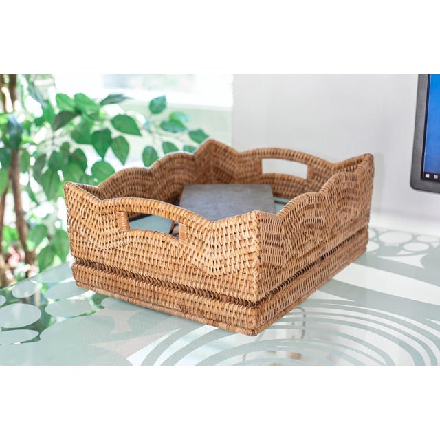 Boho Chic Artifacts Rattan Scallop Collection Shelf Basket in Honey Brown - 14" For Sale - Image 3 of 9