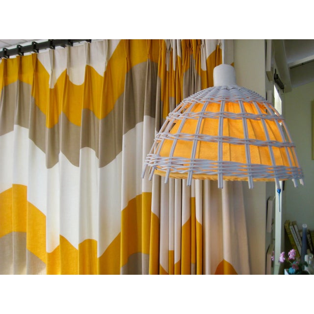 Wood Mid-Century Modern White Wicker Chandelier For Sale - Image 7 of 13