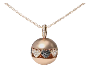 18K Rose Gold 3/8 Cttw Black and White Diamond Ball with Filigree Heart and Cluster Design 18" Penda