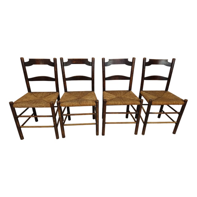 Rustic Straw Chairs, Set of 4 For Sale